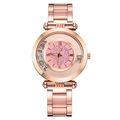 Montre femme or rose avec cadran étoilé en cristal rose et chiffres romains - Rose