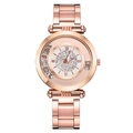 Elegant rose gold women's watch with shimmering crystal dial and metal mesh strap - White