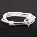 Detail of multi-layered white nylon rope bracelet with silver anchor metal buckle clasp - White