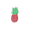 Detailed view of a red pineapple enamel pin with green leaves and polished silver edges - Red Pineapple