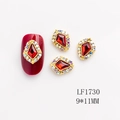 Charm de lujo para manicura con rubí, bordes de metal dorado y diamantes de imitación - Estilo Rombo Rojo (1730)
