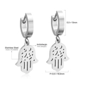 Silver stainless steel Hamsa Hand hoop earrings with polished finish and antiallergic properties - Silver Hamsa Hand Earrings