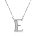 Silver letter E necklace with baguette cut cubic zirconia and sparkling pave stones - Letter E Necklace Set