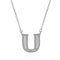 Elegant silver U-letter necklace with shimmering cubic zirconia on white background - Letter U Necklace Set