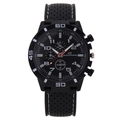 Men's sport watch with black silicone strap and three-eye dial design in black finish - White