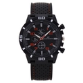Men's sports quartz watch in black with red numeric markers and orange stitching - Orange