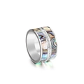 Bague large en titane de style punk avec nacre d'abalone et cristaux blancs - US 7 / Argenté