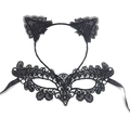 Détail de l'ensemble bandeau oreilles de chat en dentelle noire et masque - Serre-tête + Masque de Renard Fleuri