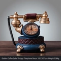 Vintage blue and gold telephone table clock, 18x13x17cm retro home decor ornament - Gold Vintage Telephone Clock