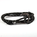Black nautical braided rope bracelet with white dots and silver fish hook clasp - Black with White Polka Dots