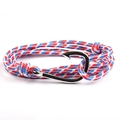 Nautical anchor bracelet with red white and blue braided cord and silver fish hook - Classic Red White Blue