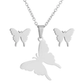 Silver butterfly jewelry set featuring a necklace and stud earrings on a white background - 057 Large Hollow Butterfly - Silver