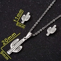 Hollow cactus jewelry set with stainless steel necklace and stud earrings - Cactus / Steel