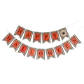 Retro Happy Halloween paper banner with orange stripes and spider design for party decor - Halloween Fishtail Banner