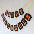 Detail of Happy Halloween banner with black shield cards and orange lettering - Halloween Square Banner