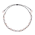 Macro detail of handmade bohemian necklace featuring natural white cowrie shells on black cord - Black - Shell Necklace