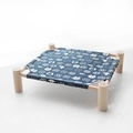 Breathable wooden cat hammock with dark blue navy canvas for small pets - White Cat (Blue Base)