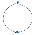 Handmade black leather cord necklace featuring two round turquoise blue beads - Blue Beads Style 1