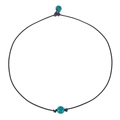 Minimalist black leather cord necklace with two turquoise beads in a simple design - Blue Beads Style 2
