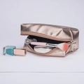 Waterproof rose gold cosmetic bag with metallic finish and zipper closure for makeup - Pink
