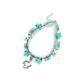 Boho layered starfish and dolphin pendant anklet with turquoise and beige beads - Turquoise Whale Style