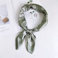Olive green silk scarf with white paisley pattern and elegant knotted display - 70cm / Bean Green