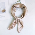 Champagne gold paisley silk-like square scarf with white polka dots and stripe border - 70cm / Khaki