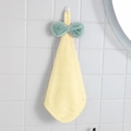 Absorbent coral fleece hand towel in bright yellow with a light green decorative bow - Light Yellow