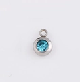 Round 6.5mm stainless steel pendant with a faceted blue birthstone crystal for DIY jewelry - Lake Blue