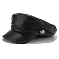Vue latérale d'une casquette militaire en cuir PU noir avec cordelette et boutons - M(56-58cm) / Décor Tressé / Noir (Cuir PU)