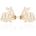 Elegant gold hollow rabbit stud earrings with intricate floral pattern and butterfly back - Gold