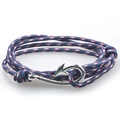 Handmade nautical anchor rope bracelet with silver fish hook clasp in red white and blue - Royal Blue