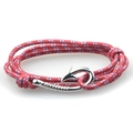 Detailed view of red nautical braided rope bracelet with blue accents and metal anchor hook - Red Spotted