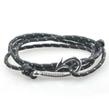 Detail of nautical multi-layer rope bracelet with silver anchor fish hook clasp - Black Spotted
