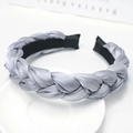 Silver braided headband made of glossy silk fabric with black base for women's hair styling - Silver Gray