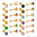 Set of 12 pairs of golden stainless steel stud earrings with colorful cubic zirconia - 6mm Round Gold Color