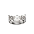 Anillo de corona elegante con perla grande y pedrería brillante en acabado plata - US 7 / Color Acero