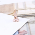 Eiffel Tower pendant with rose gold finish and pink enamel detail for DIY jewelry - Pink