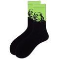 Detail von neongrünen und schwarzen Socken mit Benjamin Franklin Porträtaufdruck - Größe 39-45 / Apfelgrüne Manschetten