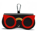 Étui à lunettes portable en cuir noir avec design œil-de-chat rouge et clip argenté - Oeil de Chat Noir