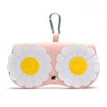 Étui à lunettes en similicuir rose avec motif marguerite, bouton pression et mousqueton - Fleur Rose
