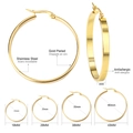 Size comparison chart for gold plated stainless steel hoop earrings in four diameters - 15mm / Gold