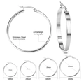 Size chart showing stainless steel hoop earrings in four diameters with 4mm width - 15mm / Steel