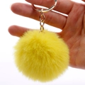 Faux rabbit fur keychain in bright yellow color with a polished golden metal ring - 7cm Pom-pom / Yellow