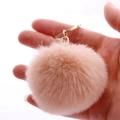 Pink faux rabbit fur keychain with gold ring, 7cm soft fluffy pom pom bag charm - 7cm Pom-pom / Dusky Pink