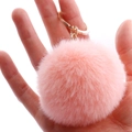 Fluffy bright pink 7cm faux rabbit fur keychain with a polished gold metal ring - 7cm Pom-pom / Pink