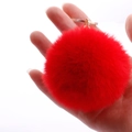 Vibrant red faux rabbit fur pom pom keychain with gold ring for bags and accessories - 7cm Pom-pom / Red