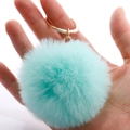 Mint green 7cm fluffy faux rabbit fur pompom keychain with golden metal ring detail - 7cm Pom-pom / Mint Green