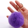 Deep purple fluffy faux rabbit fur keychain with a gold metal ring for bags - 7cm Pom-pom / Purple