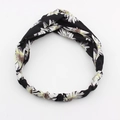 Black cross-knot elastic hairband with small white daisy floral pattern for women - Black Floral